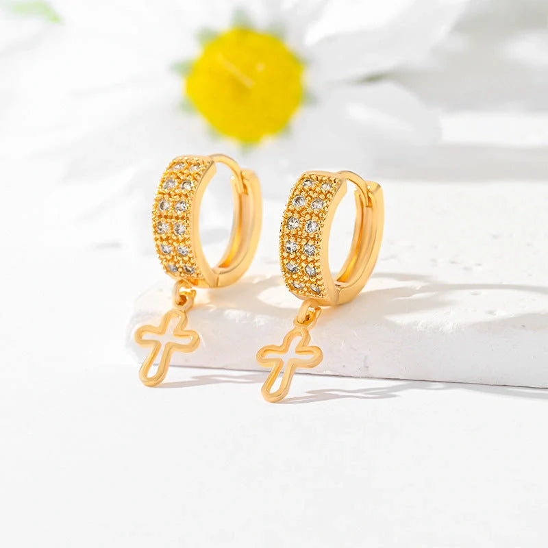 Gold-plated cross earrings in various colours for women