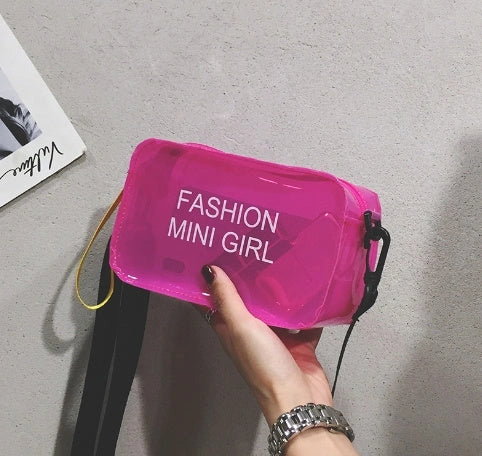 Transparent square fashion shoulder bag with adjustable strap and internal phone compartment