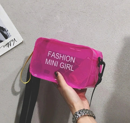 Transparent square fashion shoulder bag with adjustable strap and internal phone compartment