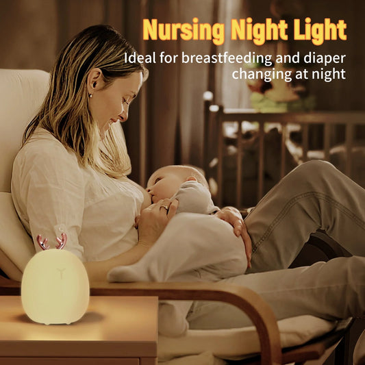 Adjustable silicone night light for baby feeding with deer and rabbit designs