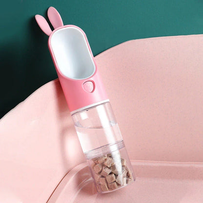 Portable pet water feeder with carbon filter, leak-proof design, and hands-free strap for outdoor hydration