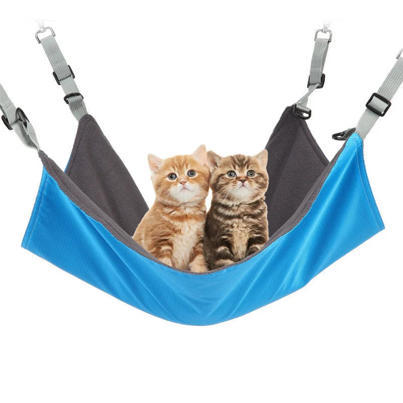 Seasonal pet hammock for cats and small dogs with plush and waterproof layers