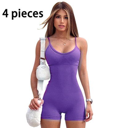 Premium workout jumpsuit with spaghetti straps, available in a variety of vibrant colors for an elevated fitness style