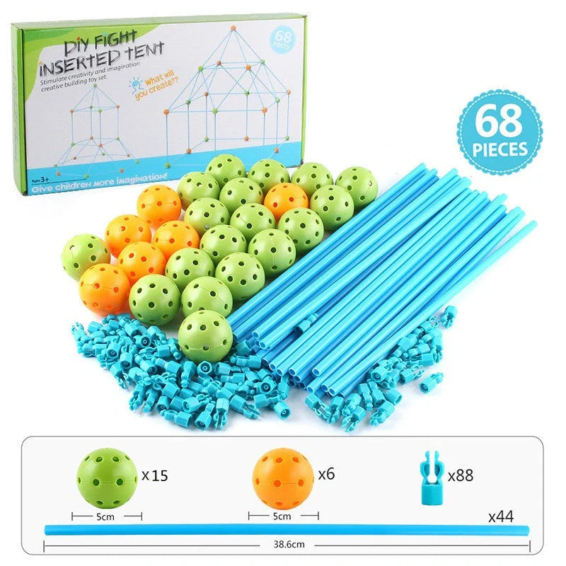 Kids DIY 3D Construction Fort Building Kit with sticks and balls for creative play
