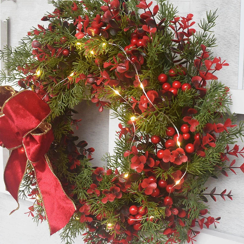 45cm artificial cherry pattern Christmas wreath with LED lights
