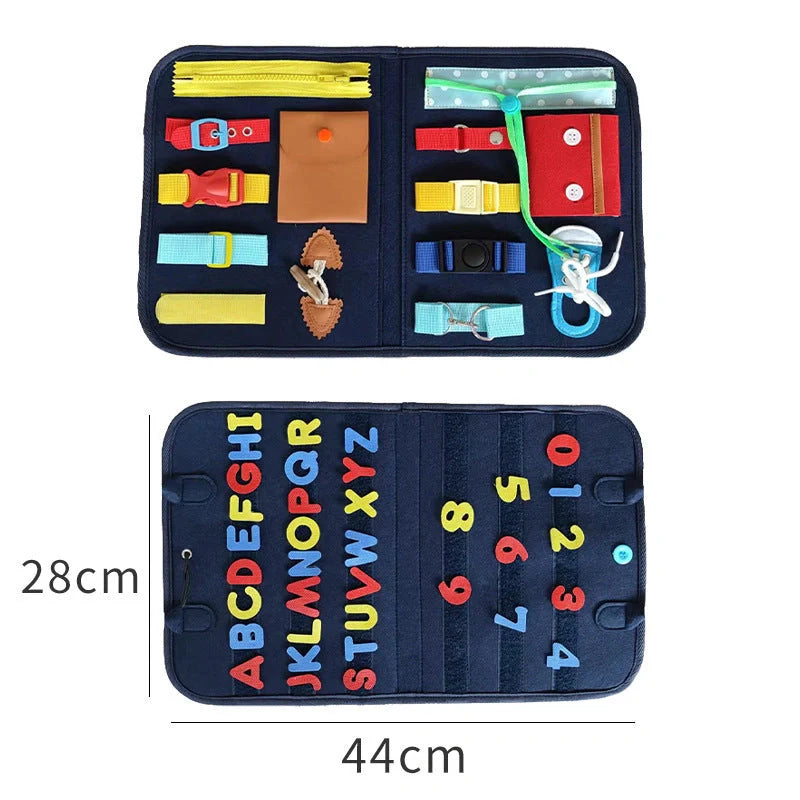 Children's felt busy board for dressing and buttoning skills development