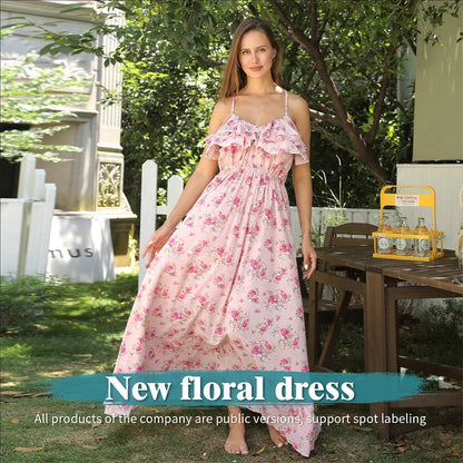 Women's simple printed polyester dress in white, available in sizes S to 4XL