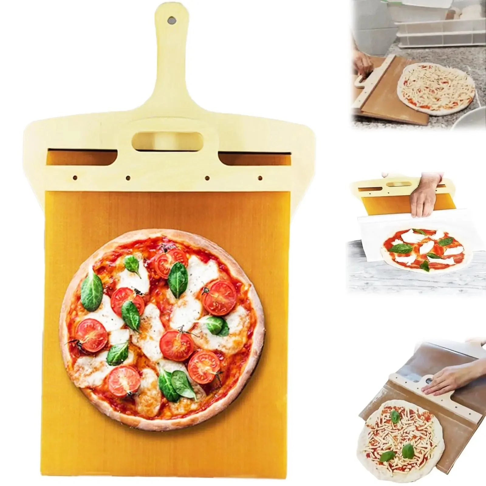 Non-stick sliding pizza shovel with hanging hole for easy storage
