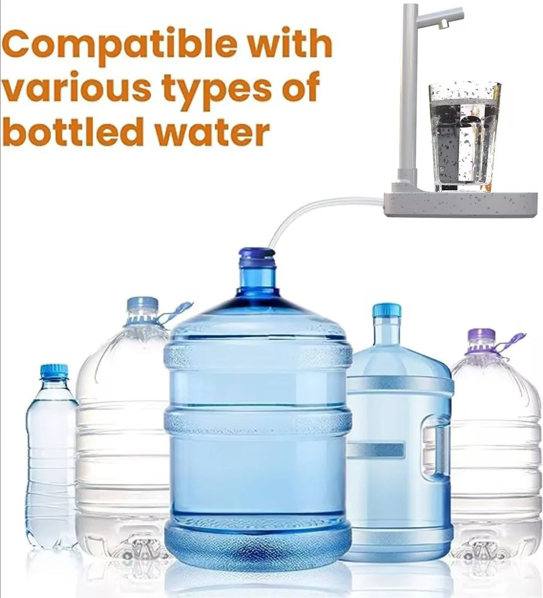 Rechargeable electric water dispenser with smart 8-stage capacity selection, hands-free operation, and extended water pipe for versatile use