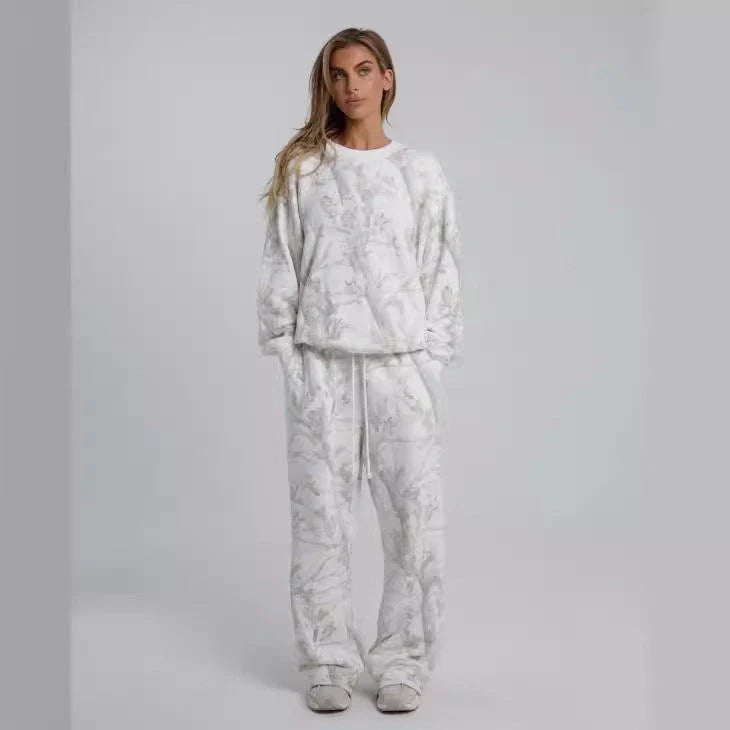 Stylish Autumn & Winter Camo Hoodie Set for Women featuring a vibrant maple leaf print and versatile camouflage pattern
