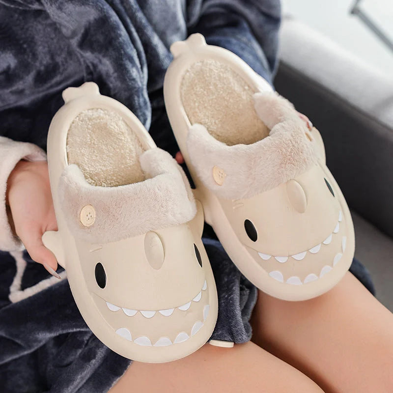 Winter Shark Shoes House Slippers with Button EVA Couple Slippers in various colours