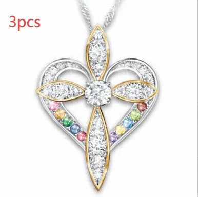 Elegant heart-shaped cross pendant necklace with adjustable chain, perfect for unisex wear.