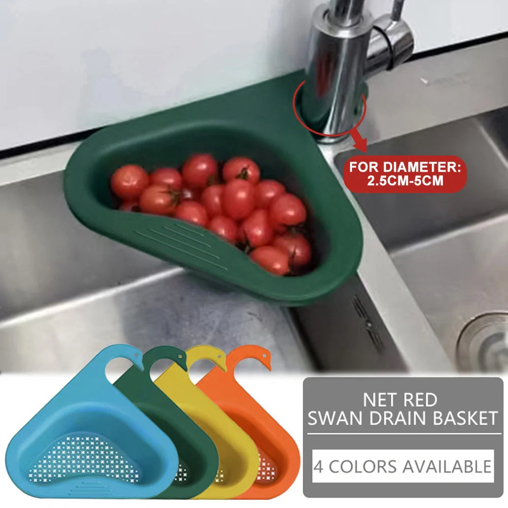 Swan-shaped kitchen sink hanging basket for drying fruits and vegetables