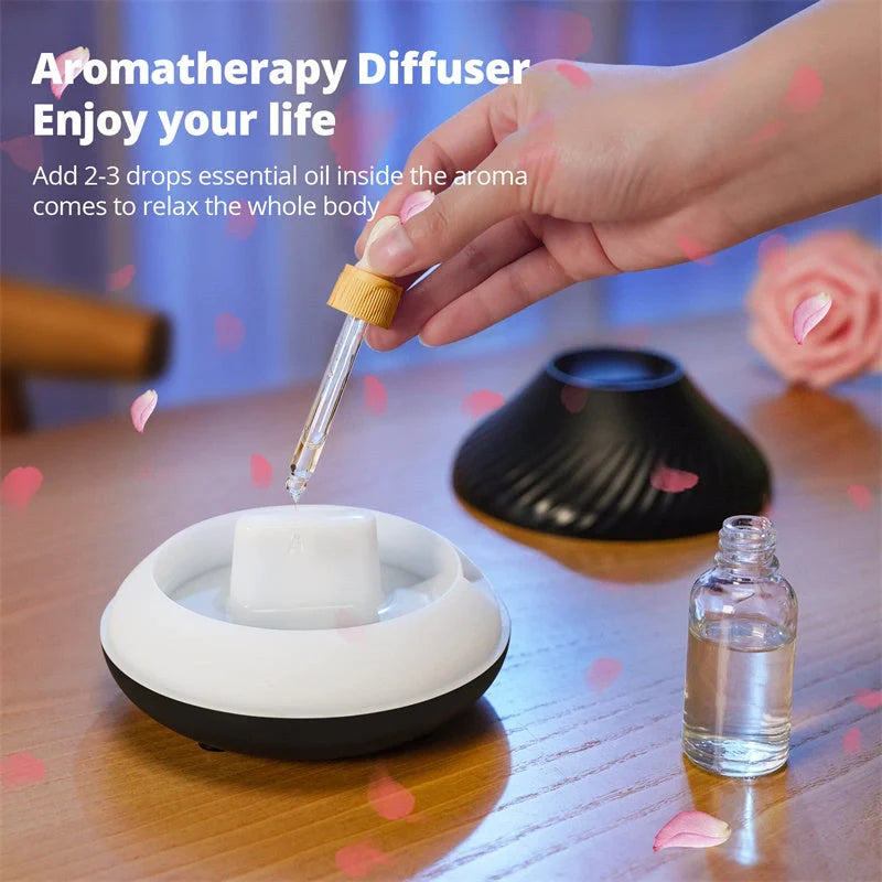 Volcanic Flame Aroma Diffuser with LED light and 130ml capacity in beige and black