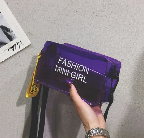 Transparent square fashion shoulder bag with adjustable strap and internal phone compartment
