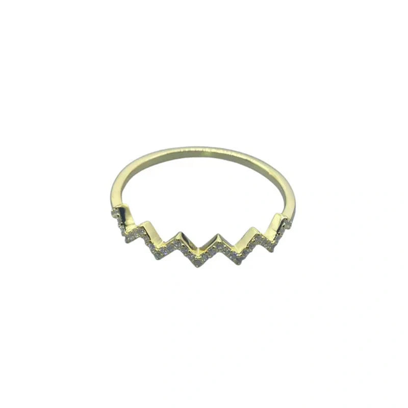 Adjustable wave pattern zircon ring in 925 silver with gold or silver electroplated finish