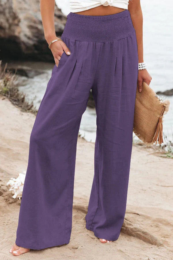 Women's stylish cotton linen wide leg trousers in various colours