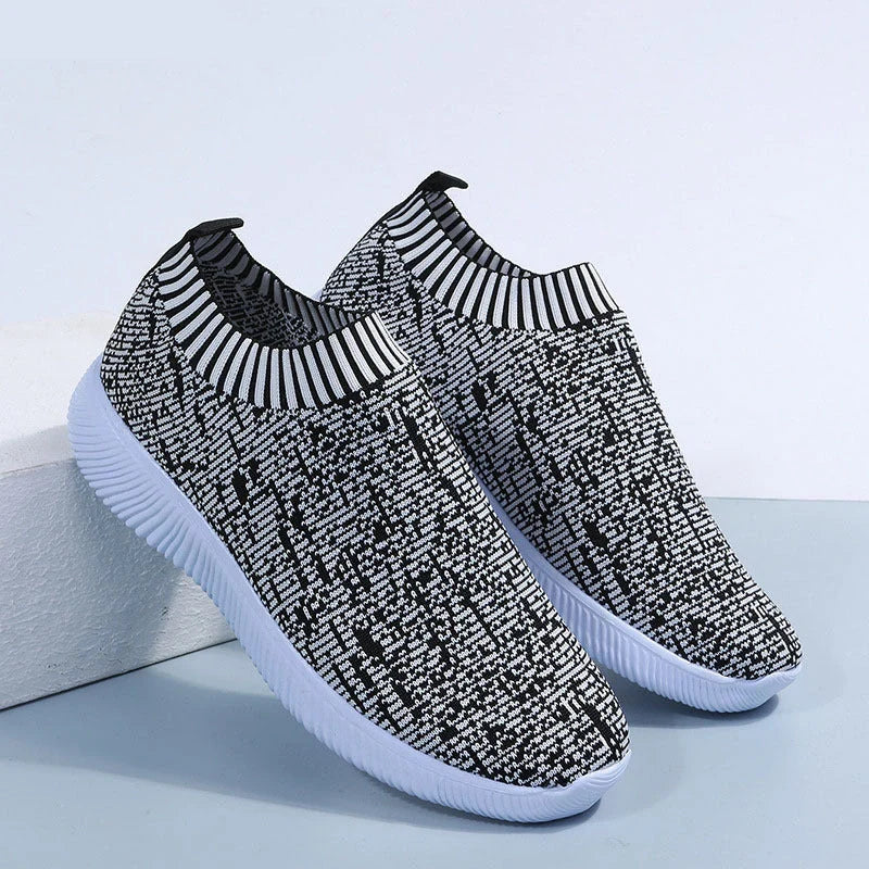 Stripe knit sock shoes in white, grey, and flower colour options