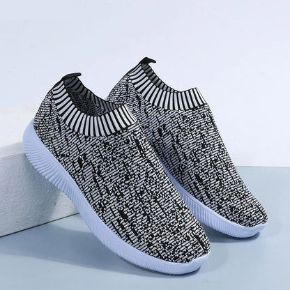 Stripe knit sock shoes in white, grey, and flower colour options