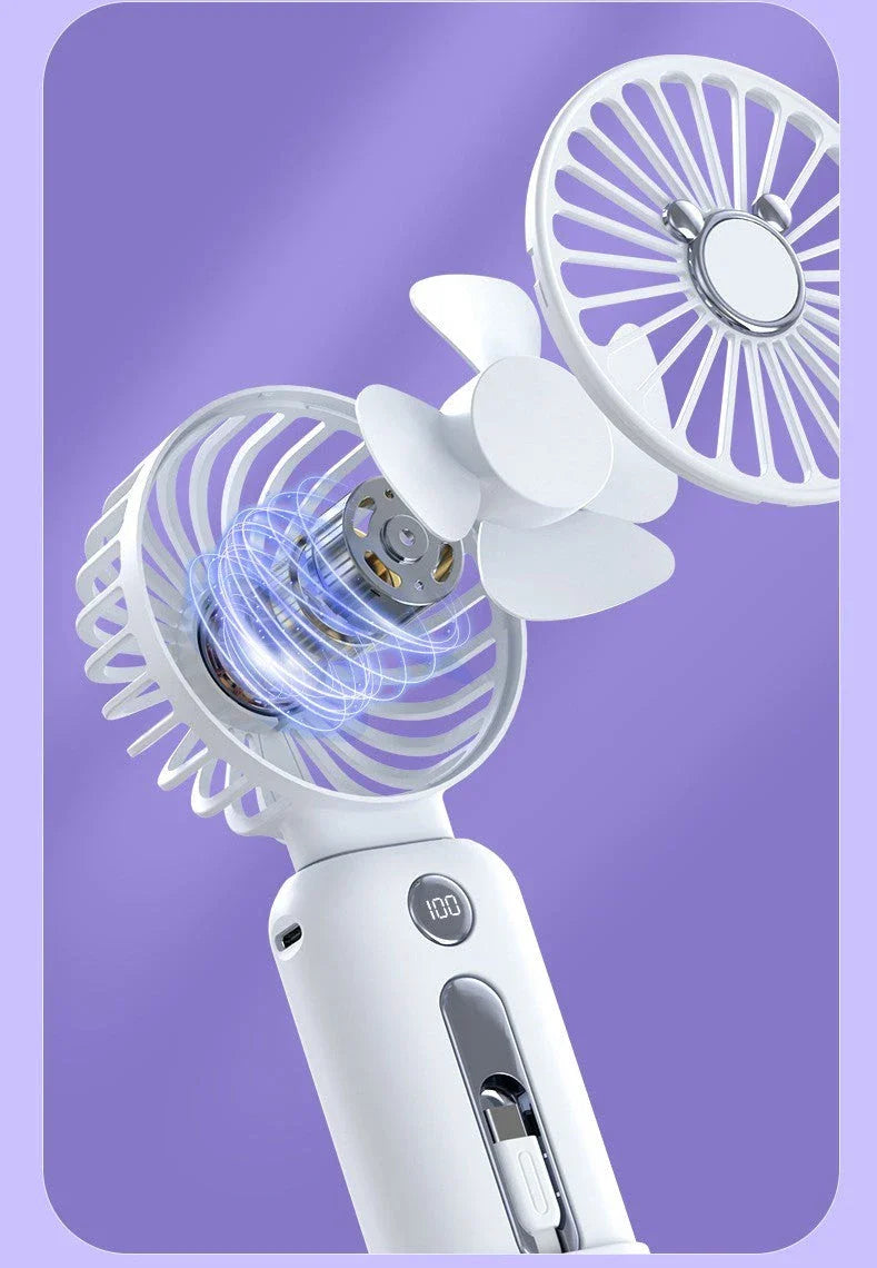 Rechargeable 2-in-1 handheld fan with power bank in various colors - a versatile cooling and charging solution for home, office, and travel