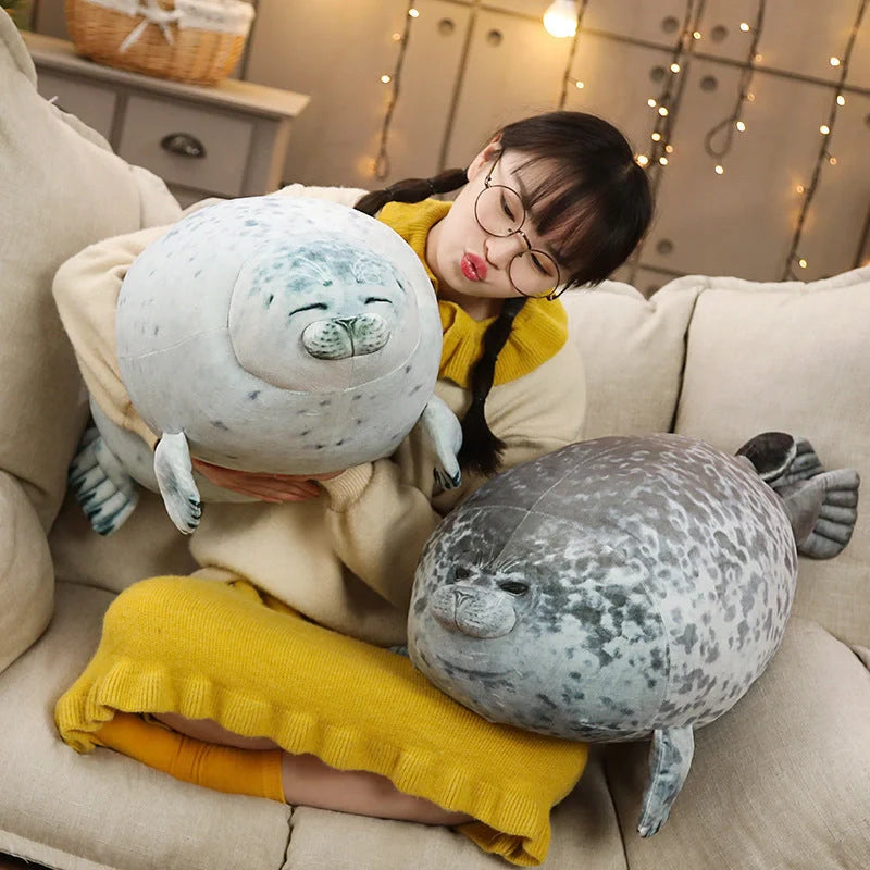 Large seal pillow doll plush toy in white or grey, sizes 30cm to 80cm