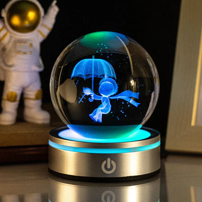 Captivating 3D crystal night lamp with intricate patterns and warm, soothing LED illumination for enchanting home decor