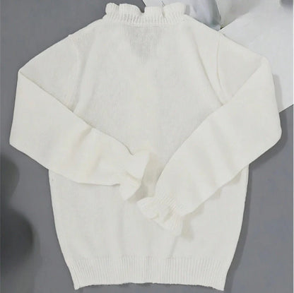 Stylish V-Neck Ruffled Knit Jumper in Black and White Colours for Women