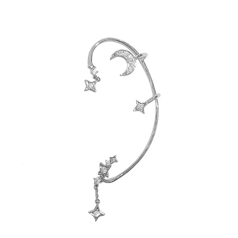 Women's butterfly design ear cuff and screw back earrings set in silver and purple