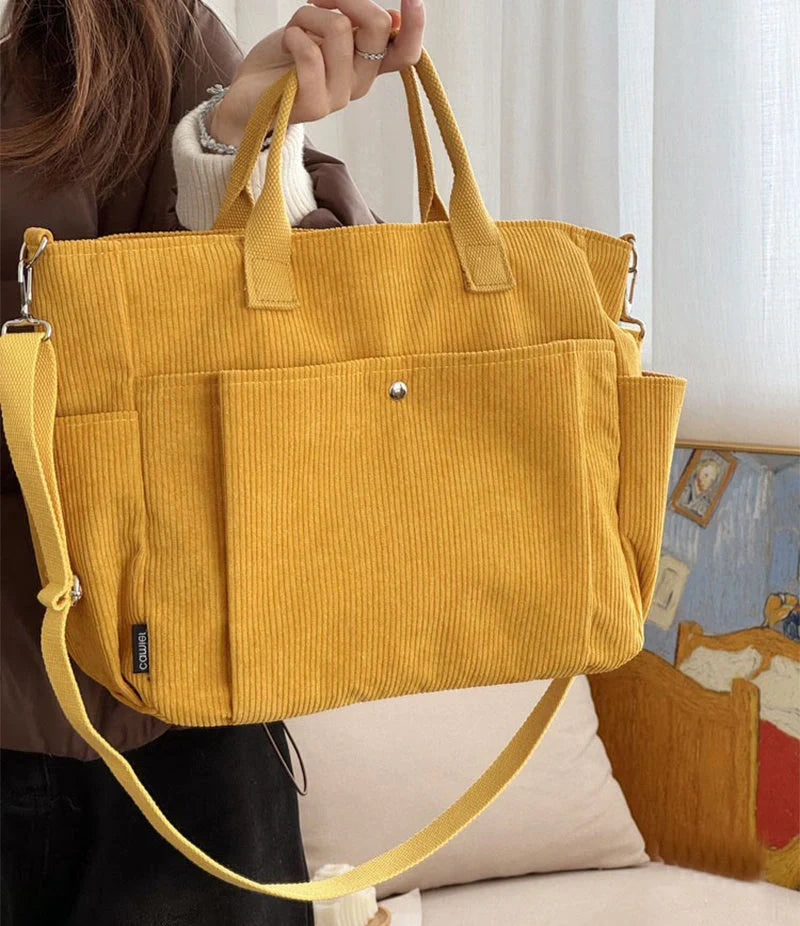Stylish thick corduroy shoulder bag in various colors for daily commute