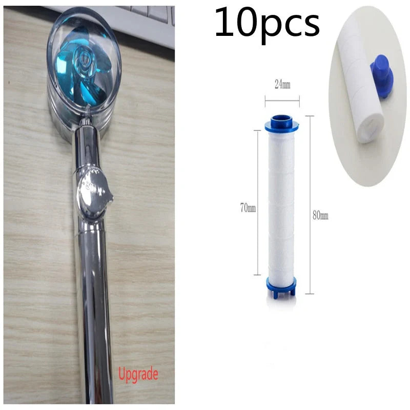 Turbo Propeller Shower Head in various colours with 360-degree fan extension