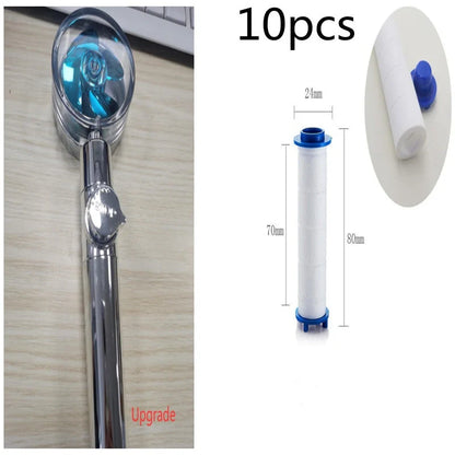 Turbo Propeller Shower Head in various colours with 360-degree fan extension