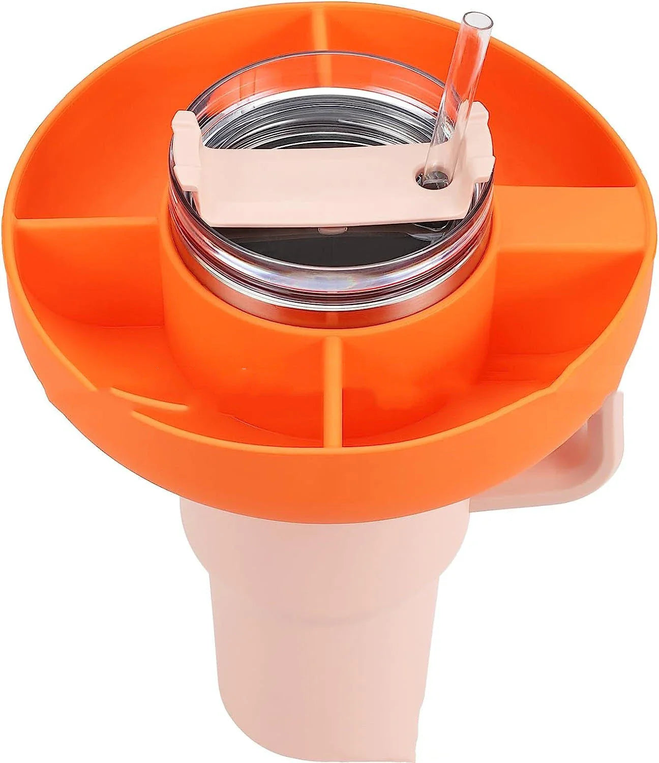 Silicone snack tray with four compartments designed to fit 40 oz tumblers, available in various colors