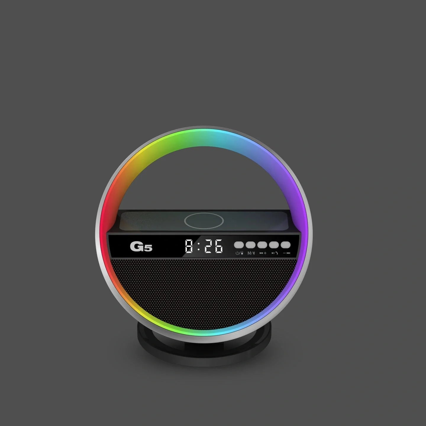 2024 Multifunction RGB Night Light with Wireless Charger and Bluetooth Speaker in white