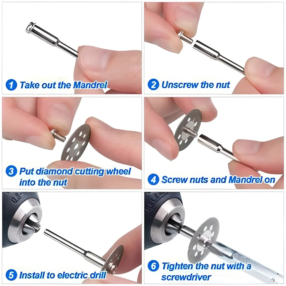 Premium diamond cutting discs with dual connecting shanks, perfect for DIY and crafting projects with Dremel rotary tools