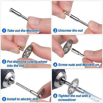 Premium diamond cutting discs with dual connecting shanks, perfect for DIY and crafting projects with Dremel rotary tools