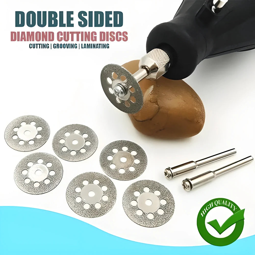 Premium diamond cutting discs with dual connecting shanks, perfect for DIY and crafting projects with Dremel rotary tools