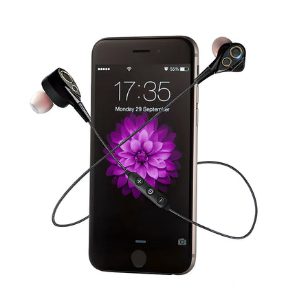 Premium dual-driver wireless Bluetooth headphones with sleek, modern design and intuitive controls