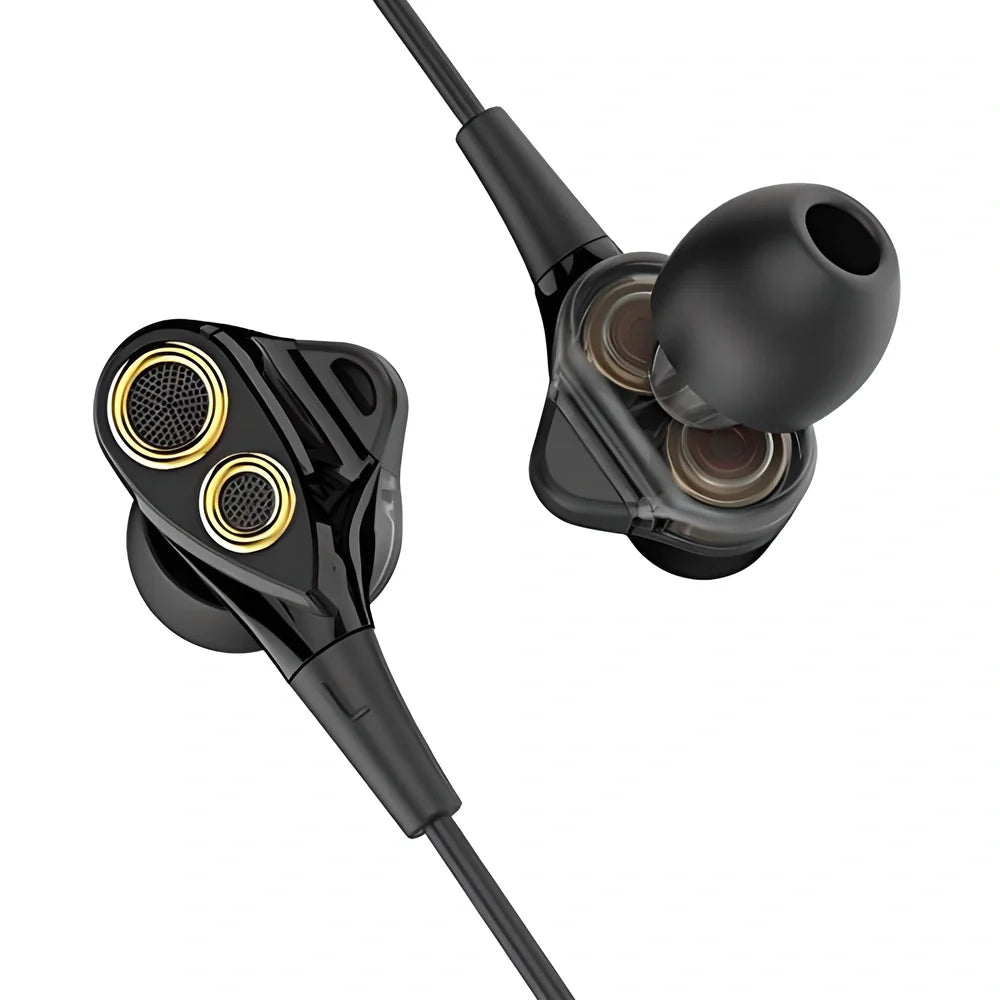 Premium dual-driver wireless Bluetooth headphones with sleek, modern design and intuitive controls