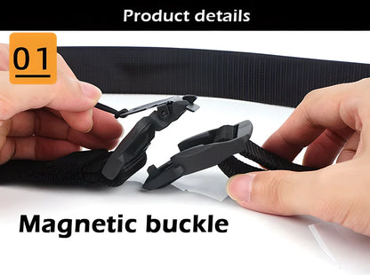 Rugged, heavy-duty magnetic belt with a stainless steel buckle that snaps together effortlessly