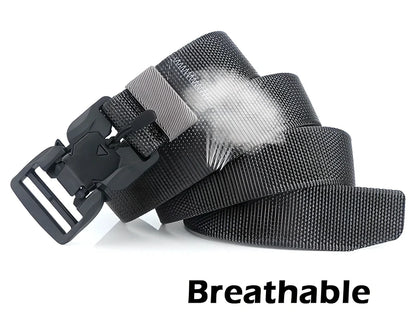 Rugged, heavy-duty magnetic belt with a stainless steel buckle that snaps together effortlessly