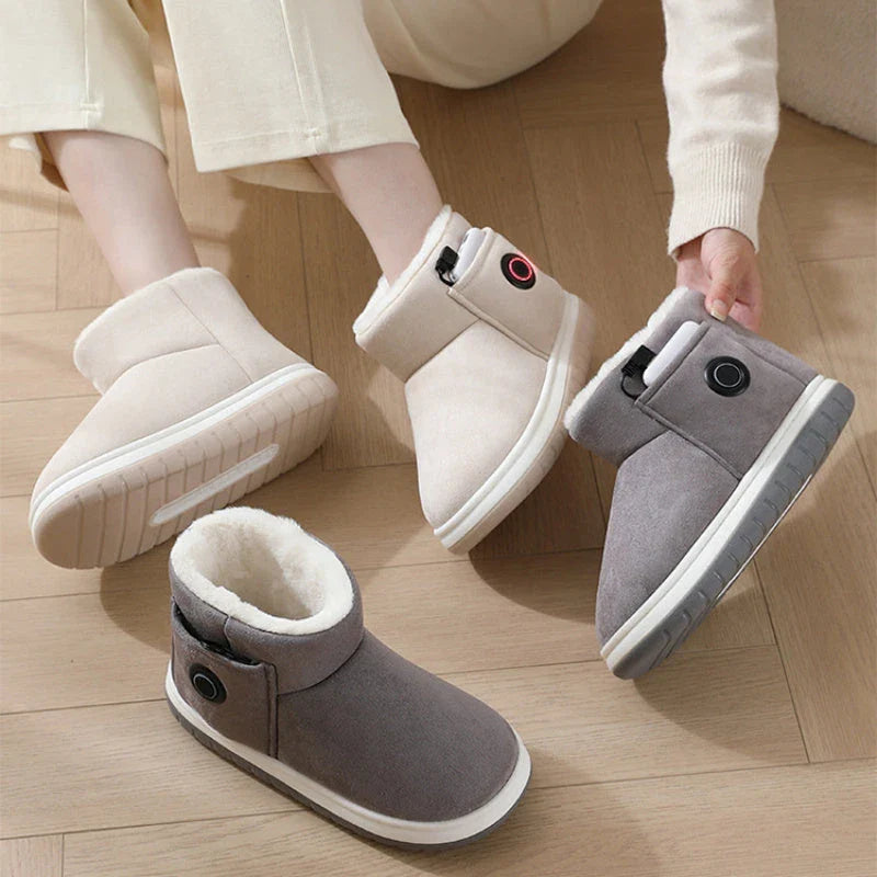 Cosy cotton heating boots with temperature regulation technology, perfect for keeping feet warm during the British winter