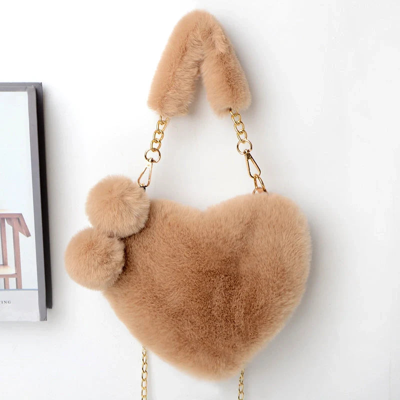 Love Bags Soft Plush Heart-Shaped Handbag for Women in various colours