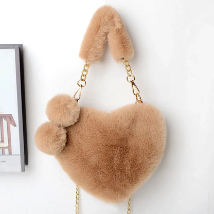 Love Bags Soft Plush Heart-Shaped Handbag for Women in various colours