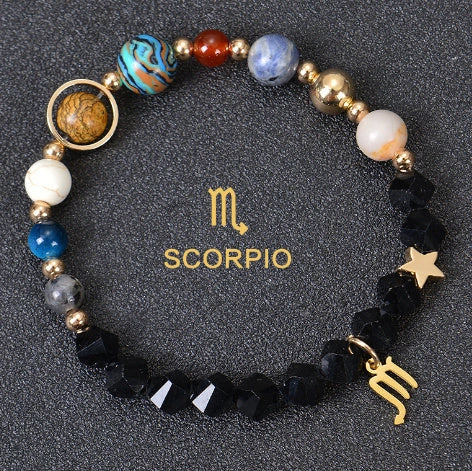 Frosted Stone Beaded Zodiac Bracelet featuring detailed zodiac signs on natural stone beads