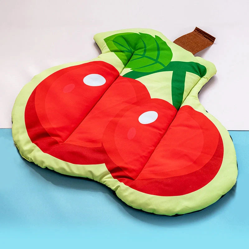 Ice Silk Pet Cooling Mat in various fruit designs for summer comfort