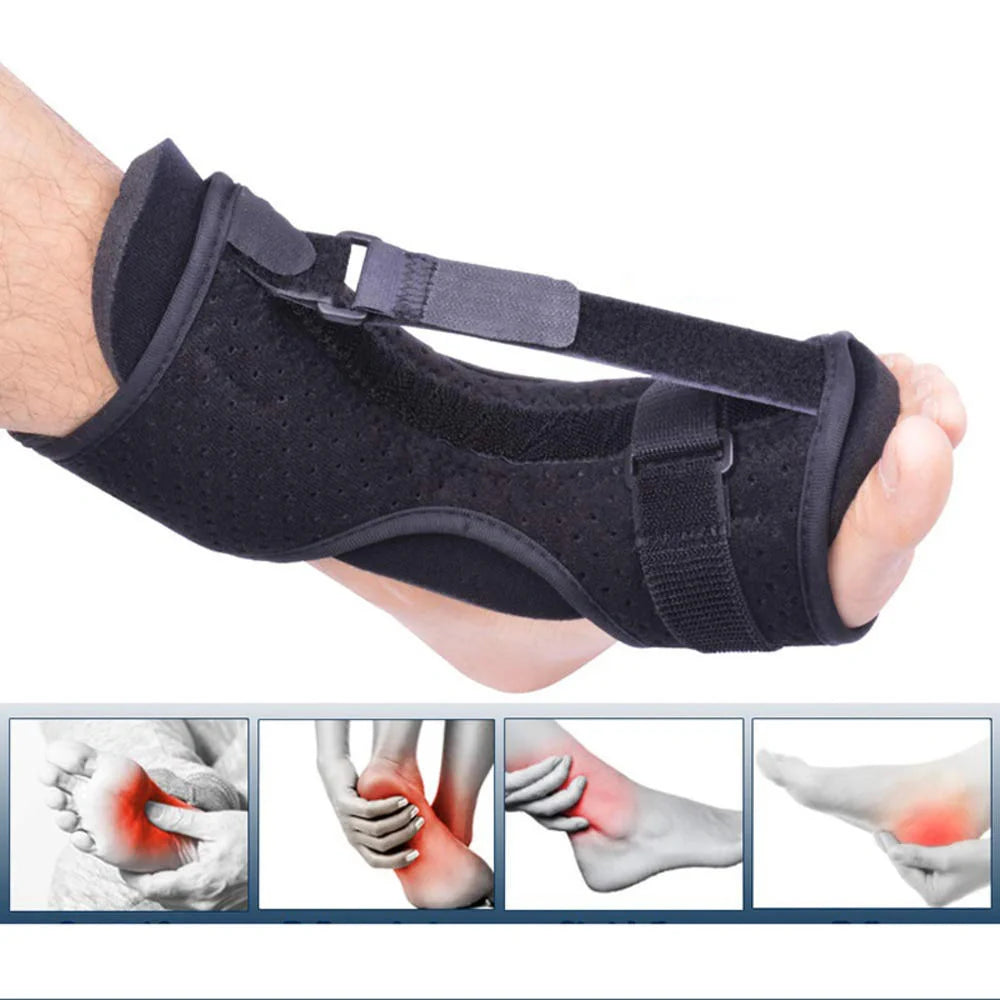 Adjustable dorsal night splint for plantar fasciitis and foot drop support in black