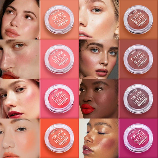 PHOERA Brightening Blush Cream in a variety of vibrant shades, delivering a radiant, healthy-looking glow to the complexion