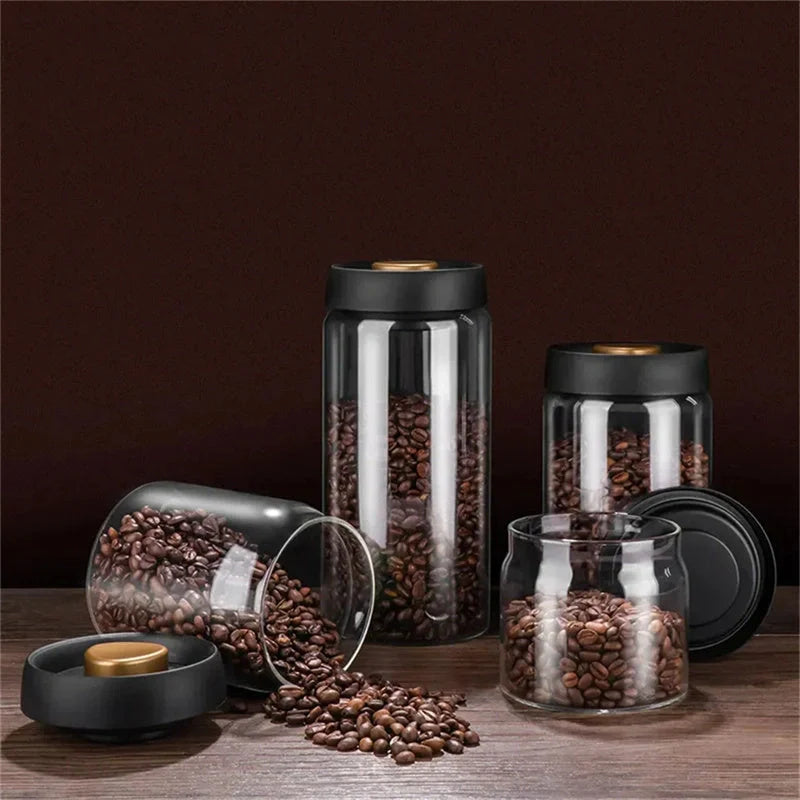 Premium glass airtight coffee canister set with vacuum seal technology for preserving freshness of coffee beans and other dry goods