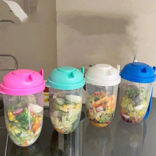 Modern minimalist salad cup with fork and cover in four colours, 1000ml capacity