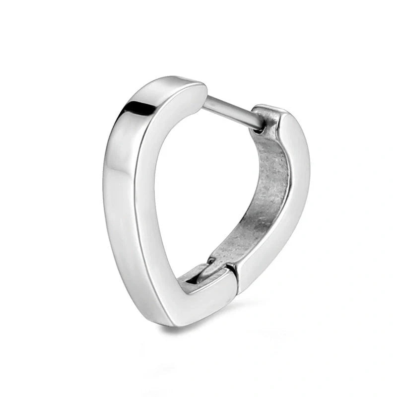 Stainless steel triangular hoop earrings in white, black, and gold options